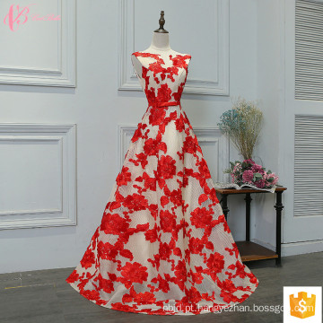 Lindo lindo Applique Embroided Flower Red Puffy Sexy Prom Dress 2017 para meninas